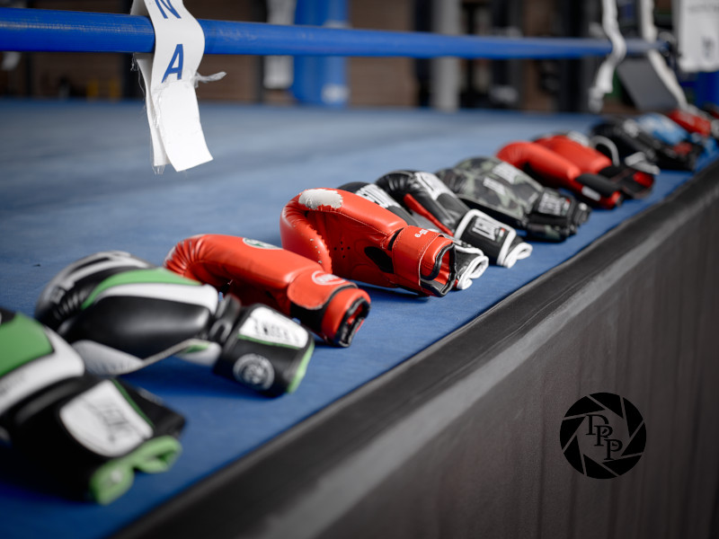 Guantoni allineati sul ring