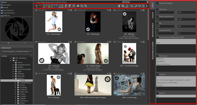 Schermata di navigazione di RawTherapee